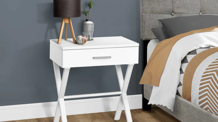 RD Home White Side Table with Lamp Used As Nightstand