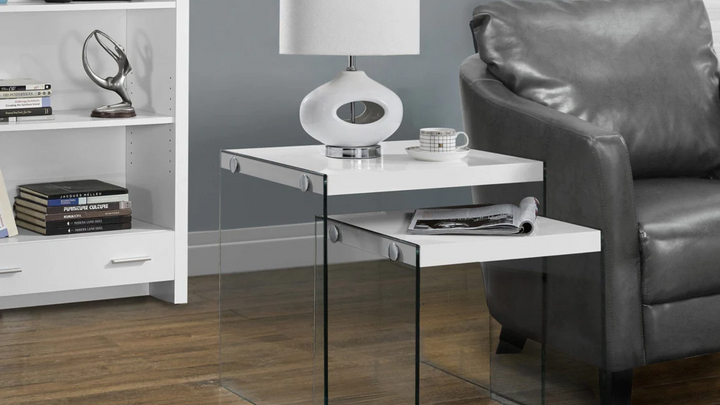 RD Home Ultra-Modern White Nesting Tables with Glass Base