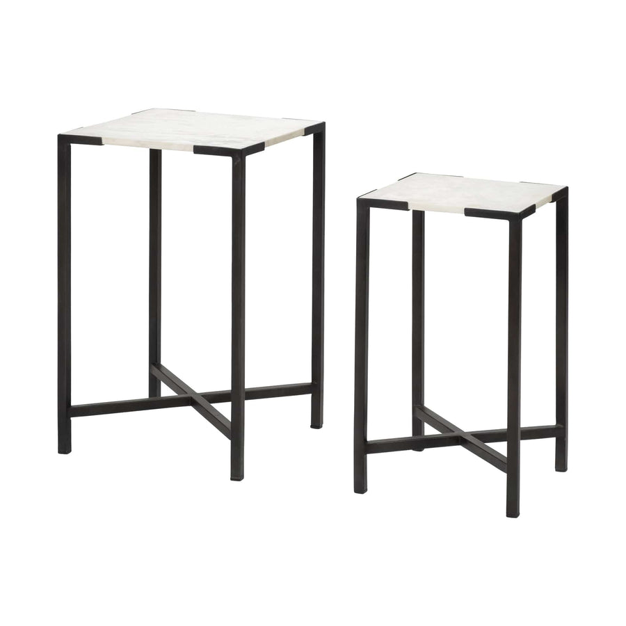 homeroots living room Living Room Ultra-Modern Set-of-2 Marble Square End Tables with Iron Frame