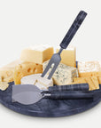 Homeroots Kitchen & Dining Wade 12" Round Black Marble Cheese Board and Knife Set