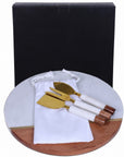 Homeroots Kitchen & Dining Wade 12" Round Wood & White Marble Cheese Board and Knife Set