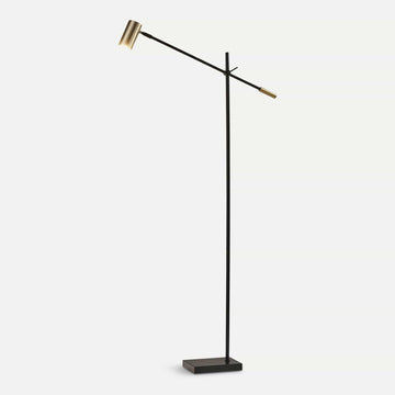 Homeroots Lighting Franklin Black Gold Floor Lamp Tilt Arm LED Task Light