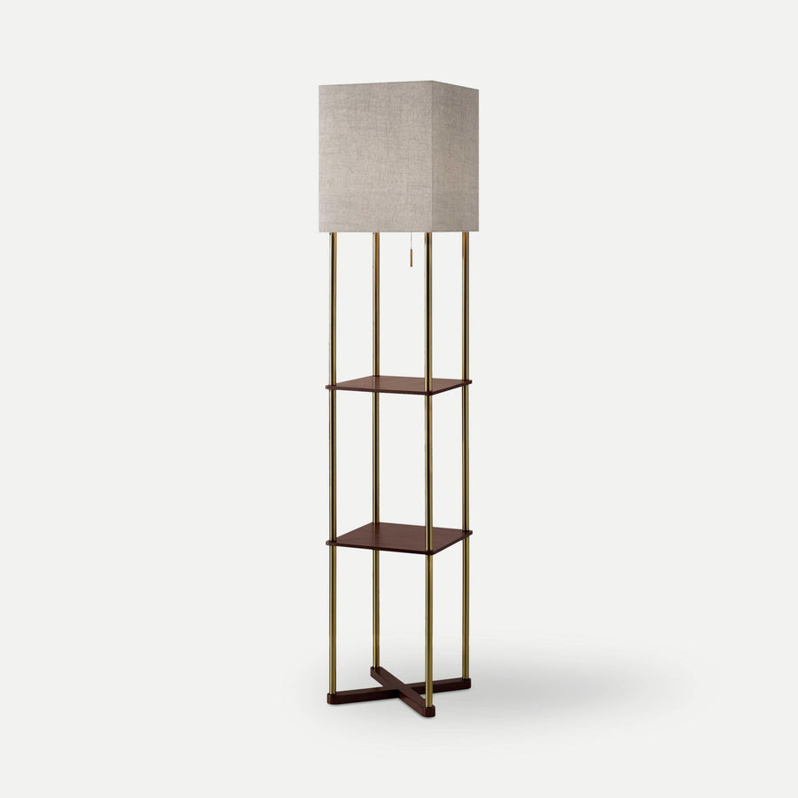 Homeroots Lighting Lexi Square Floor Lamp with Shelves and Two USB Ports