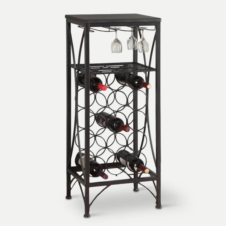 Homeroots Living Room Della Free Standing Wine Rack with Bottle and Glass Holder
