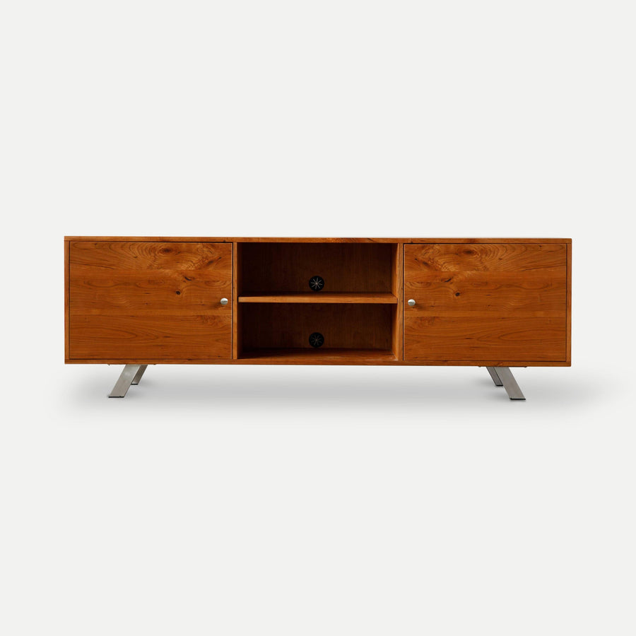 Homeroots Living Room Gregory Mid-Century TV Stand with Cabinet and Shelves