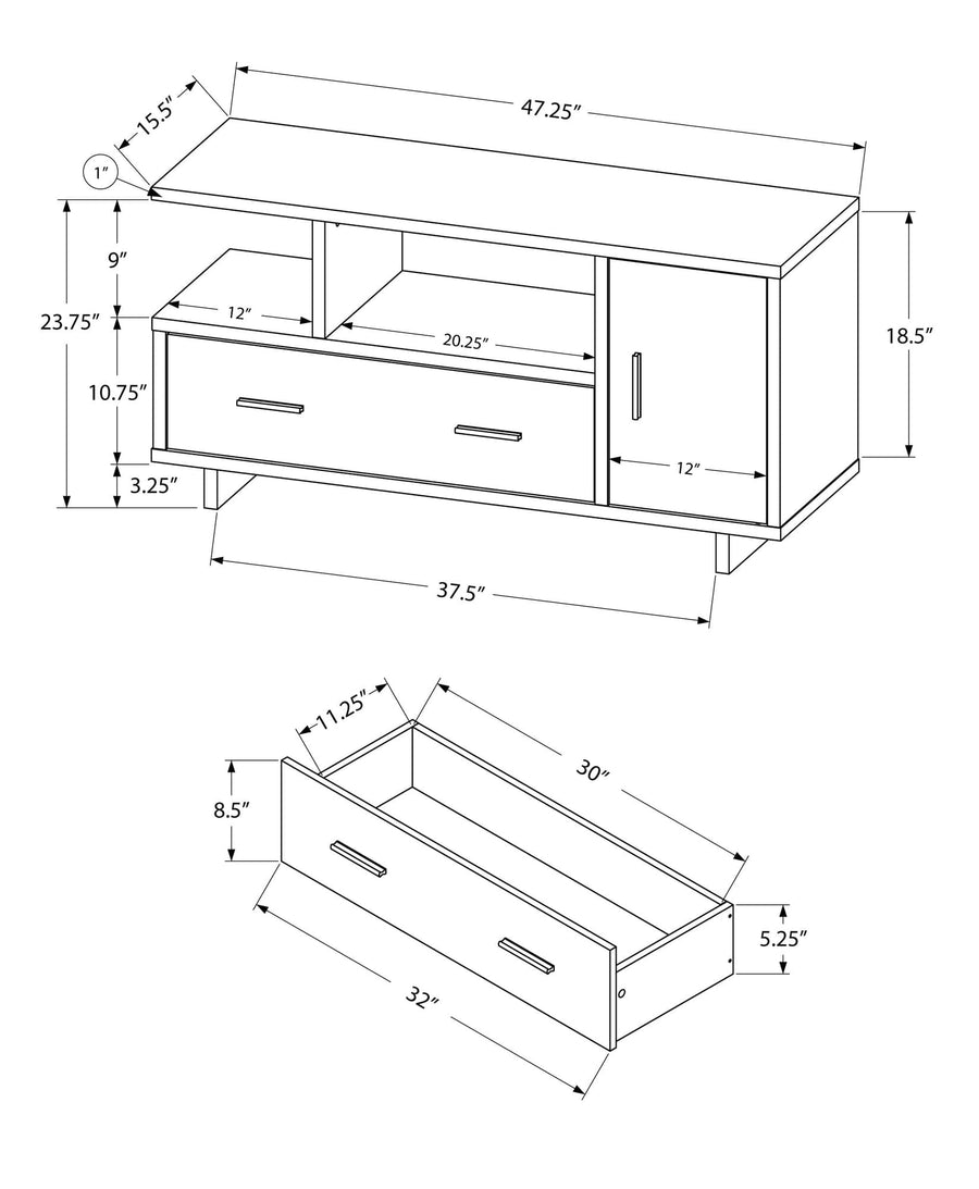 Homeroots Living Room Harlow TV Stand with Cabinet and Drawers