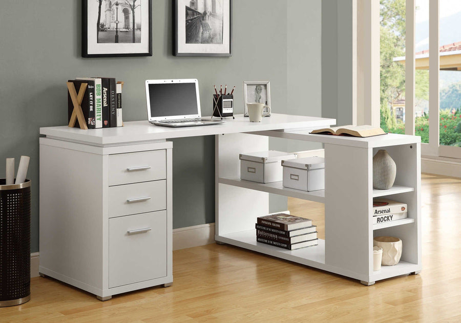 Monarch Office Perry L-Shaped Desk with Drawers and Bookshelf